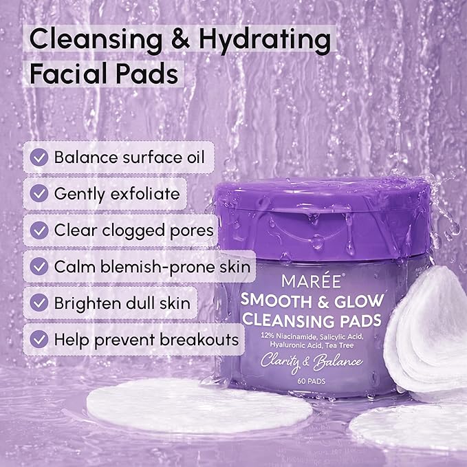 MAREE Niacinamide Toner Pads for Face – Exfoliating Pads with 12% Niacinamide, Salicylic Acid, Hyaluronic Acid & Tea Tree – Zero Pore, Uneven Skin Tone, Acne Clearing Facial Pads – Glow Up Device