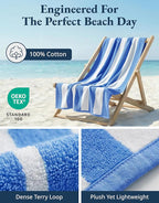 LANE LINEN Beach Towels 6 Pack - 520 GSM 100% Cotton Pool Towel for Adults – (30" x 60") Beach Towel Oversized, Thick & Highly Absorbent - Soft, Comfy & Quick Dry Cabana Stripe Large Towel - Coastline