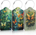 3 Pack Colorful Butterfly Leaves Luggage Tags for Suitcase Flowers PU Leather Travel Luggage Tag Privacy Cover ID Label for Women Men Baggage Backpack Handbag School Bag