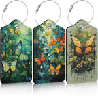 3 Pack Colorful Butterfly Leaves Luggage Tags for Suitcase Flowers PU Leather Travel Luggage Tag Privacy Cover ID Label for Women Men Baggage Backpack Handbag School Bag