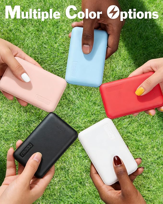 Miady 2-Pack Small Portable Charger, 5000mAh Mini Power Bank Type C in&Out Travel Battery Pack Compatible with iPhone 17/16/15/14/13 Galaxy S24/22 iPad Android etc (Black+White)