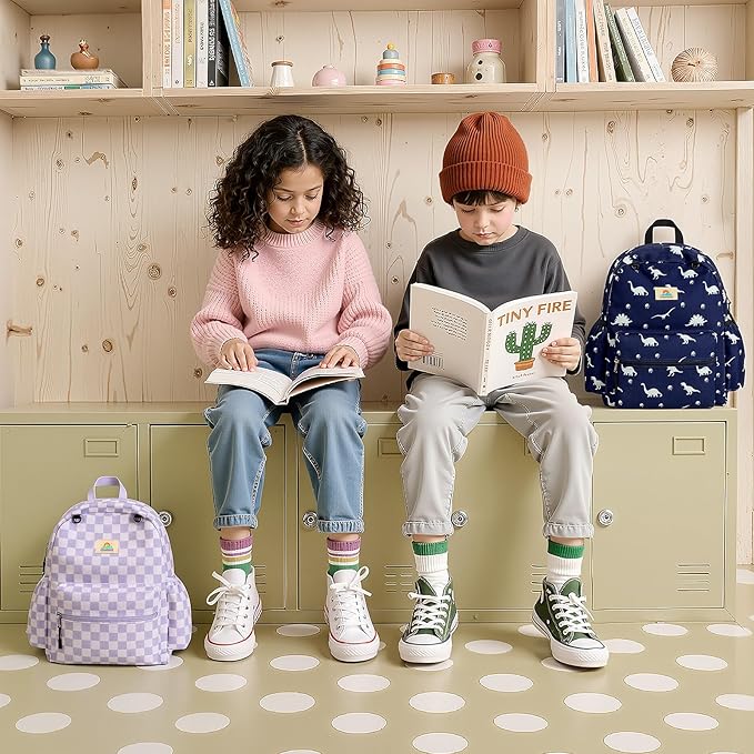 STEAMEDBUN Corduroy Kids Backpack for Girls and Boys 5-8: Girls Backpack for Elementary Kindergarten - 15 inch Cute Backpacks for Kids - Checkerboard