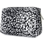 Narwey Cute Cheetah Makeup Bag Travel Cosmetic Bag Organizer Toiletry Bag Make Up Bags with Compartments for Women (Large, Black Leopard-1)