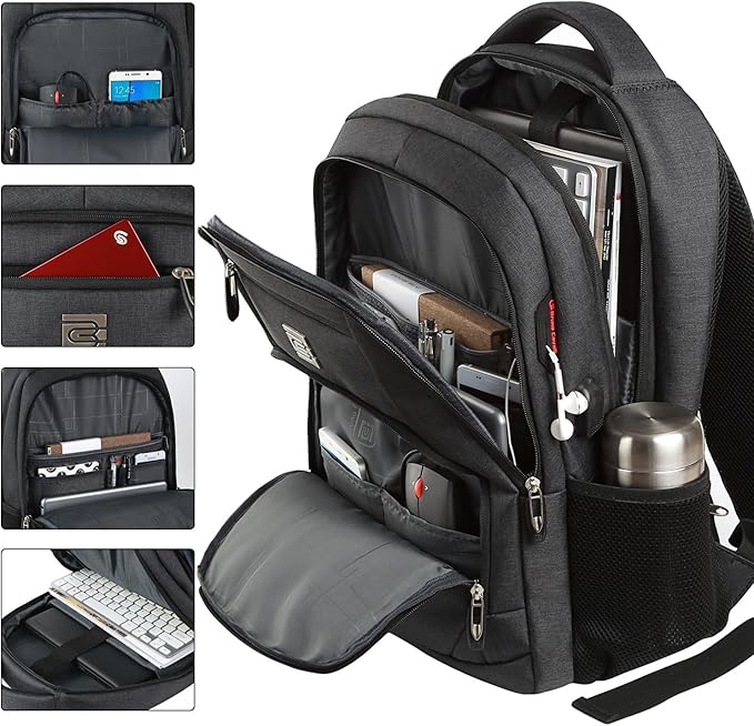 Volher 17 Inch Laptop Backpack, Business Anti Theft Slim Durable Laptops Backpack, Water Resistant College Computer Bag Gifts for Men & Women Fits 15.6 Inch Notebook-Black