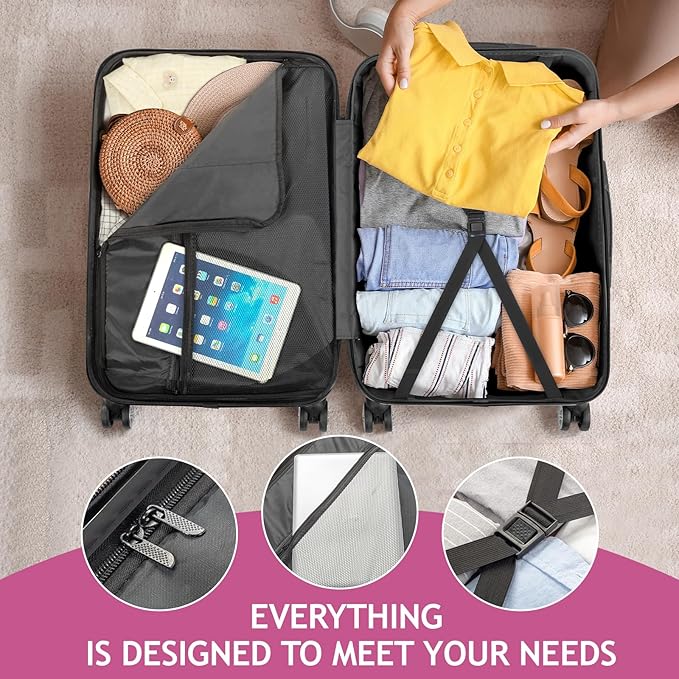 3 Piece Luggage Sets, Lightweight ABS Suitcase with 4 Spinner Wheels ＆ TSA Locks, Hardside Carry On Luggage Durable Suitcase Set for Family Travel Business - Pink, 20/24/28