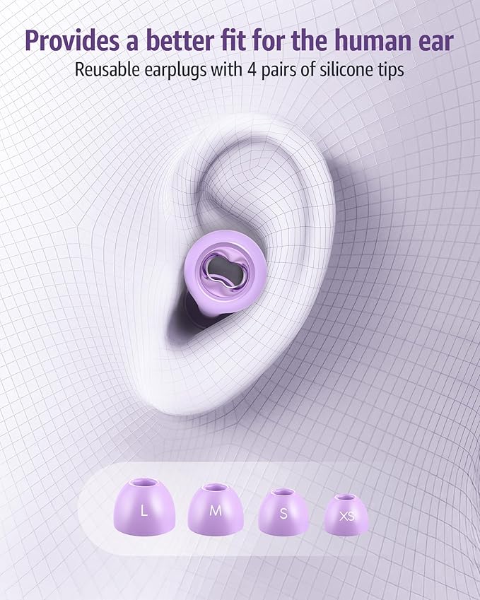Ear Plugs Noise Cancelling for Sleeping: 45dB Earplugs with 8 Eartips & Ultra-Soft Silicone - Reusable Earbuds for Concerts, Travel, Snoring, Side Sleepers