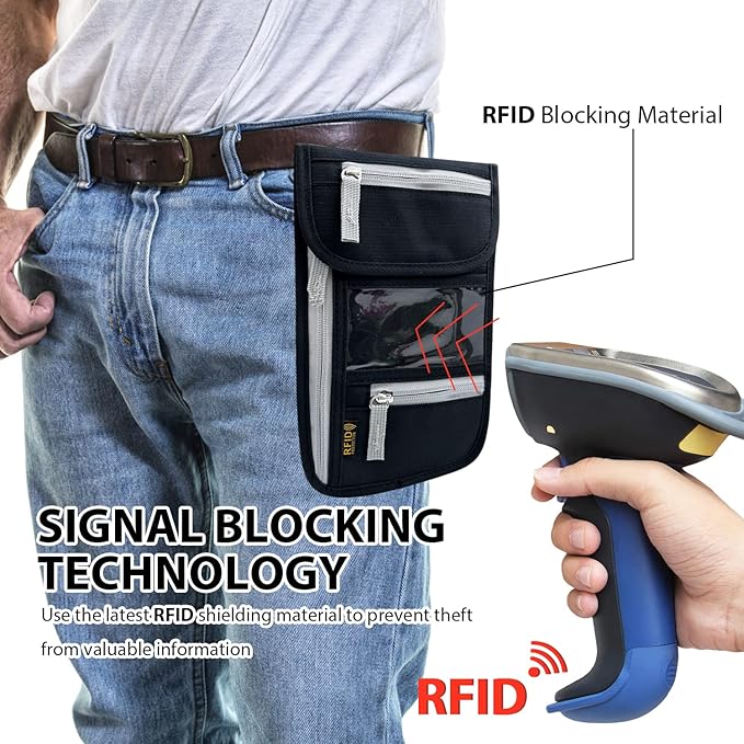 Travel Neck Wallet, RFID Blocking Passport Holder with Adjustable Neck Strap for Men and Women to Keep Cash, Credit Cards and Travel Documents Safe - Black