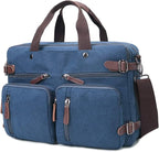 CROCOD 3 In 1 Canvas Convertible Laptop Bag for Men Women, 17.3 inch Laptop Messenger Bag Work Briefcase, Computer Shoulder Bag for Travel Business Office (17.3 Inch, Blue) | 3 In 1, Multi-pocket