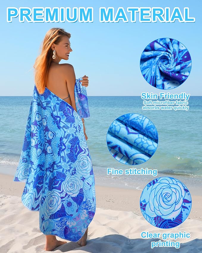 FuWeave 6 Pcs 72 x 36" Microfiber Oversized Beach Towels Large Absorbent Thin Compact Lightweight Sand Free Quick Dry Towels Pack for Travel Pool Yoga Gym Sports Beach Accessories(Mandala)