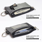 CHENSPRX Minimalist RFID Blocking Small Wallet with ID Window,WaterResistant Zip Id Case Wallet with Lanyard Keychain for Cards,Cash,Travel,Women,Men