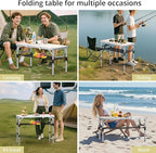 Anbte Folding Camping Table with Storage Net, 3ft Camping Table Aluminum Folding Table with 3 Adjustable Height Max 27.1 Inch, Portable, for Outdoor Backyard BBQ, Silver