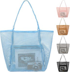 Fammart Mesh Beach Bag, Large Beach Tote with Zipper Pocket, Toys Pool Bag for Family Travel Vacation Cruise Essentials