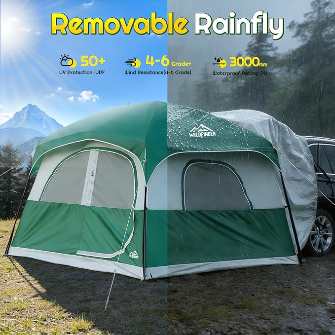 WildFinder SUV Tent for Camping, 10x9ft Large Car Tent with PU3000 Waterproof, Universal Tailgate Tent Compatible with SUV, CUV, Minivan, Easy Setup Standalone Sheller for Outdoor Travel
