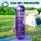 OLDLEY Water Bottle, 32oz Motivational Sports Water Bottle with Time Marker - Times to Drink - Tritan, BPA Free, Wide Mouth Leakproof, Anniversary Birthday Gifts for Men Women, Deep Purple (1 Bottle)