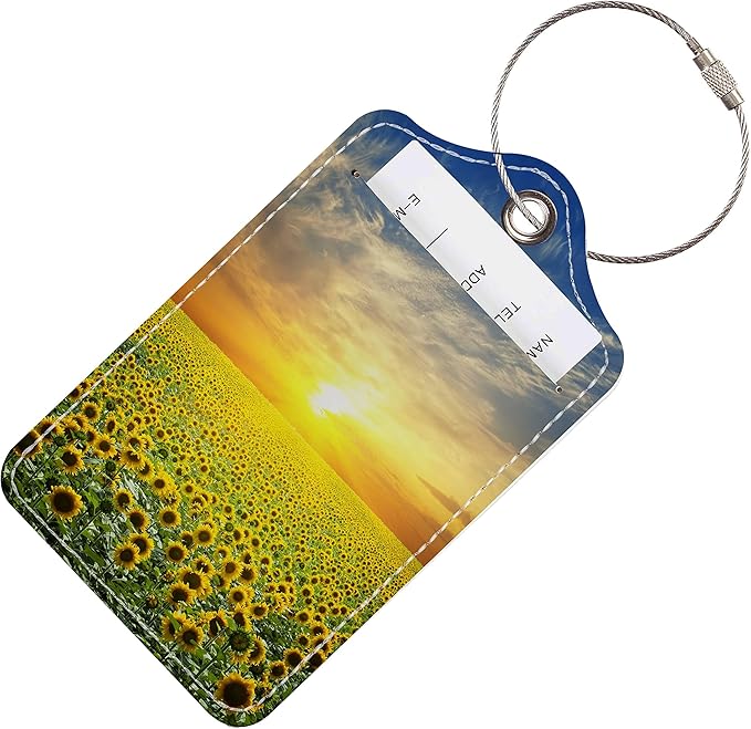 Luggage Tags for Suitcases, 2 Pack Cute PU Leather Suitcase Tag Identifiers TSA Approved with Stainless Steel Loop and Address Card for Baggage Tag for Travel Essentials Sunflowers, by Chelmon