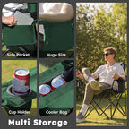 Colegence Oversized Folding Camping Chairs - 450 LBS Support Heavy Duty Camp Chair with Padded Cushion, Portable Outside Chairs with Carry Bag，Cooler, Cup Holder for Outdoor, Lawn, Sports - Green