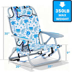 2 Pack Lightweight Portable Camping Beach Chair for Adults, Outdoor Lay Flat Folding Beach Chairs with 5 Positions, Backpack Beach Chair with Towe, Zipper Pouch, Cup Holder, Blue Coconut Tree