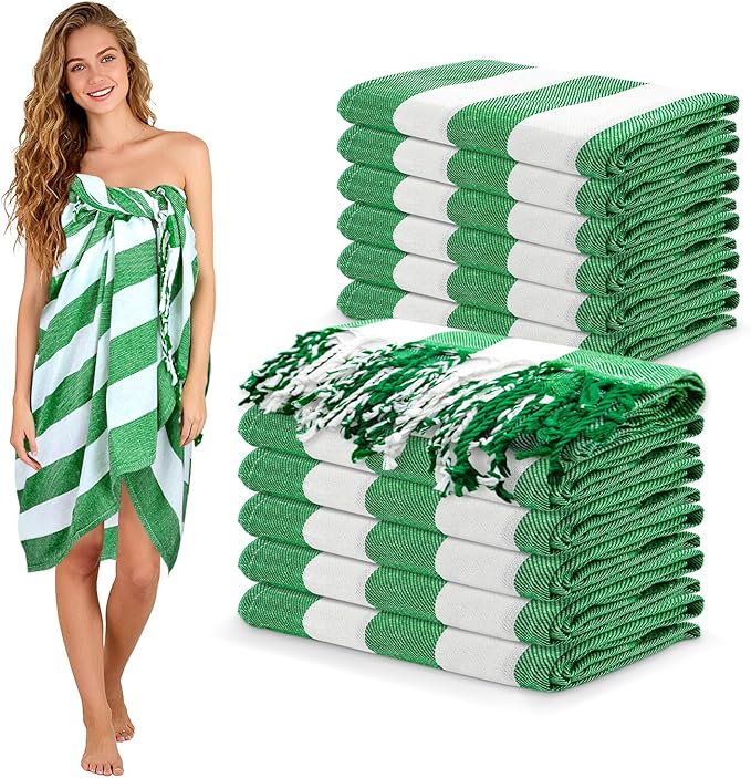 12 Pack Turkish Beach Towel 36"x71" Extra Large Beach Towels Sand Free Bath Towels Adults Lightweight Quick Dry Pool Towels Green