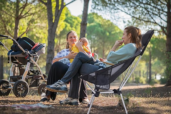 Nice C Ultralight High Back Folding Camping Chair, Collapsible Backpacking Chair, Compact & Heavy Duty Outdoor, Travel, Picnic, Festival with 2 Side Pockets, Pillow &Carry Bag (One Black)