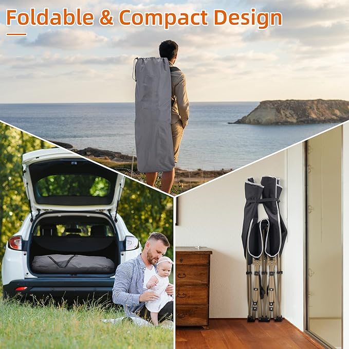 Fragess Portable Camping Cot, 600LBS Max Load, Extra Wide with Thick Mattress, Folding Cot for Outdoor Camping/Office, Home Nap (Grey)