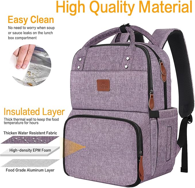 MATEIN Womens Backpack with Lunch Compartment, Fits 17 Inch Laptop Backpack, Water Resistant Cooler Backpack Tote Food Bag for Work College Travel Camping Picnic, (Purple)