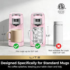 CHULUX Lite Single Serve Coffee Maker for K Cup Capsules, Single Cup Reservoir Coffee Maker with One Touch Brewing, 5 to 12 Oz Brew Sizes, Designed Specifically for Standard Mugs, Pink
