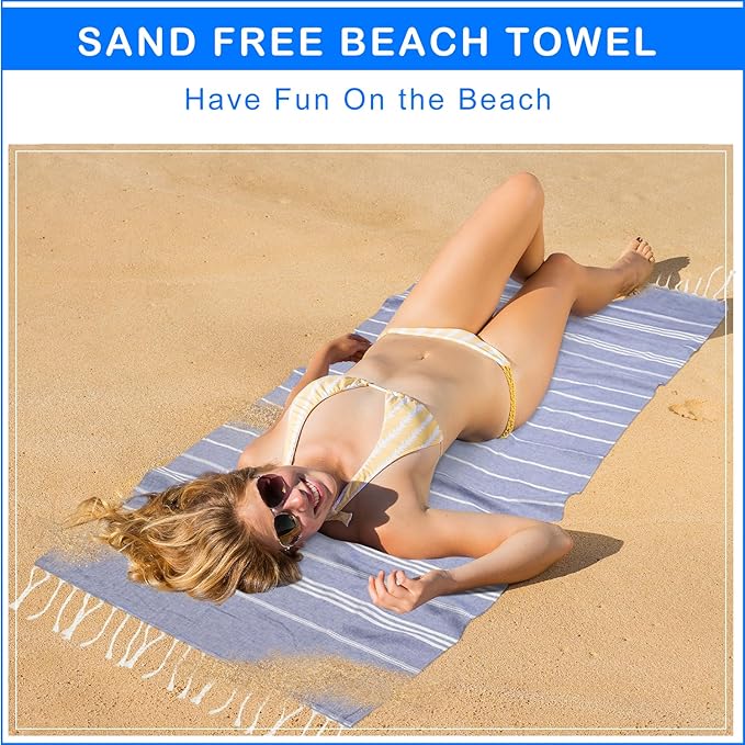 YSYJ Turkish Beach Towel 6 Pack Beach Towels 36"x71" Beach Towel Oversized Sand Free Turkish Towel Quick Dry Bath Towels Navy