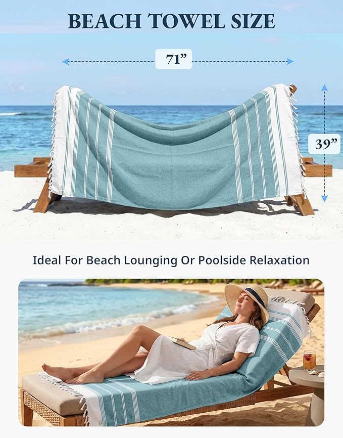 LANE LINEN 6-Pack Oversized Pre-Washed Beach Towels, Stylish Quick-Dry Pool & Travel Towels for Adults, 39"x71" - Diamond Multi Colors