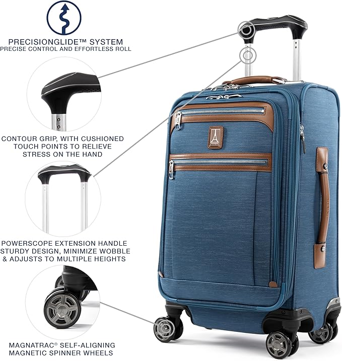 Travelpro Platinum Elite Softside Expandable Luggage, 8 Wheel Spinner Suitcase, TSA Lock, Men and Women, Coastal Blue, 2-Piece Set (21/25)