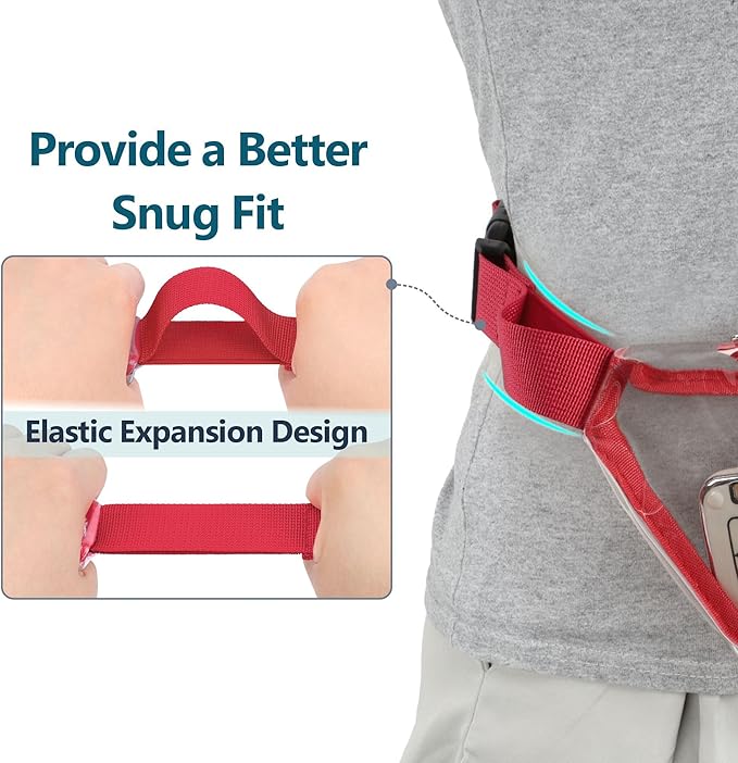 Veckle Clear Fanny Pack Stadium Approved - Adjustable 33-47 Inch Strap, Transparent Belt Bag for Women Men Fits 7.5-inch Smartphone, Waist Bag Clear Bag for Stadium Events, Sport, Concerts, Red