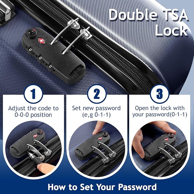3 Piece Luggage Sets, Lightweight ABS Suitcase with 4 Spinner Wheels ＆ TSA Locks, Hardside Carry On Luggage Durable Suitcase Set for Family Travel Business - Tibetan Blue, 20/24/28