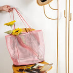 KALIDI Beach Nylon Mesh Tote Bag, Casual Tote Bag Hobo Women Foldable MAX 23L Shoulder Bag For Beach Picnic Vacation