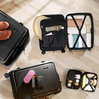 TRAVELARIM Black Hardshell Luggage Sets 4 Piece, Durable Suitcase Set, Travel Luggage Set with Integrated TSA Lock, 360° Spinner Wheels, Expandable Medium and Large Checked Suitcase, 20/24/28 Inch