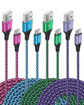 [4Pack/6FT] USB Type C to USB A Cable, 3A Fast Charging Long Android USBC Phone Power Charger Braided Cord for Samsung Galaxy Charger Droid iPhone 17e 17 16e 16 15 Pro Max Moto Android Type-C Cable