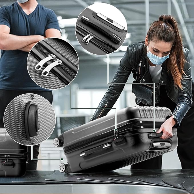 3 Piece Luggage Sets, Lightweight ABS Suitcase with 4 Spinner Wheels ＆ TSA Locks, Hardside Carry On Luggage Durable Suitcase Set for Family Travel Business - Dark Grey, 20/24/28