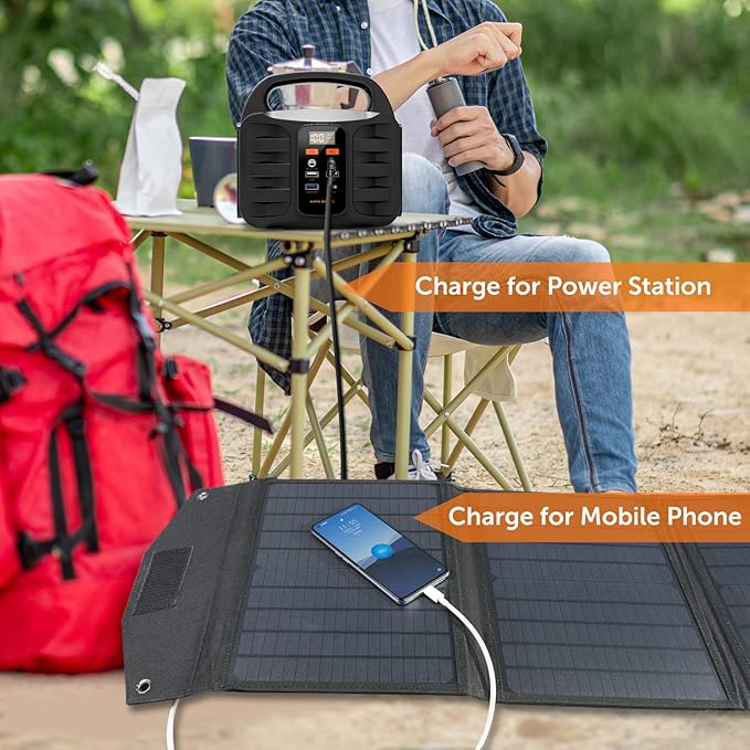 40W 18V Foldable Portable Solar Charging Panel,for Portable Power Station and USB Devices,3 Outputs Type-C/USB QC3.0/DC for Multi Devices,High Conversion Efficiency.,Black,SFZD-40