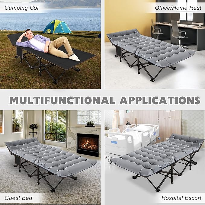 ABORON Camping Cot for Adult 28" Extra Wide, 2PK Heavy-Duty 1200D Oxford Cot for Sleeping, Portable Folding Camp Bed with Mat & Carry Bag