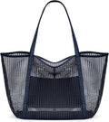 KALIDI Upgrade Version Beach Mesh Tote Bag MAX 27L Large capacity,Shoulder Bag Nylon Hobo Women Casual Foldable Beach Picnic