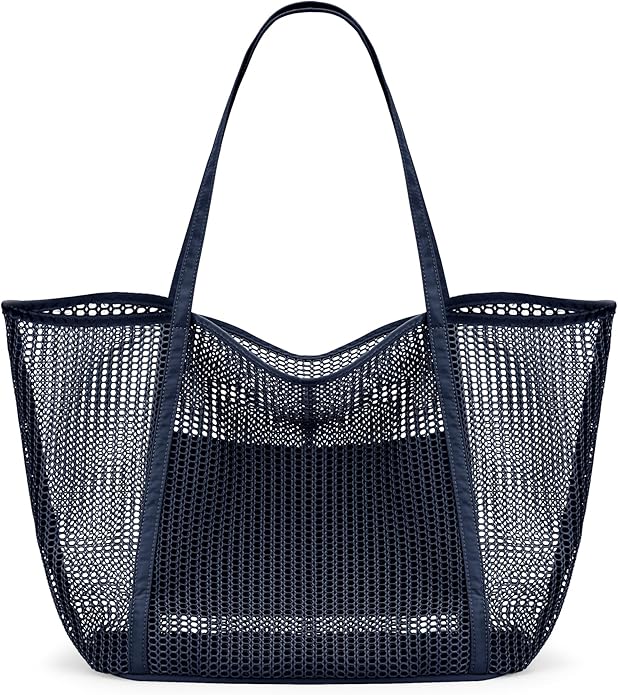 KALIDI Upgrade Version Beach Mesh Tote Bag MAX 27L Large capacity,Shoulder Bag Nylon Hobo Women Casual Foldable Beach Picnic