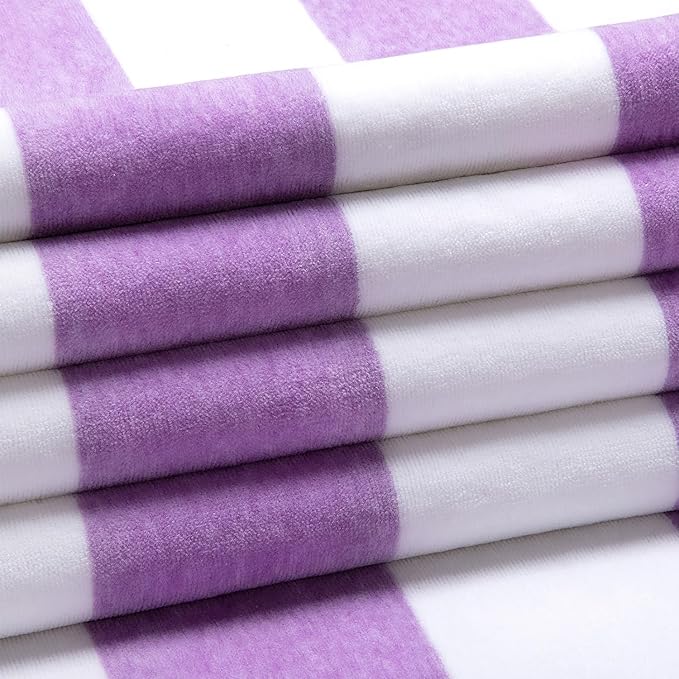 HENBAY Cotton Oversized Beach Towel - Large 70 x 35 Inch Pool Towel, Purple Striped Quick Dry Swimming Cabana Towel