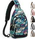 Capolo Sling Bag for Women Men Waterproof Crossbody Bags for Women Trendy Casual Fanny Pack with Convertible Shoulder Strap Chest Bag for Travel Hiking(Blue Leaves, Medium)