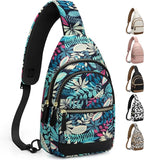 Capolo Sling Bag for Women Men Waterproof Crossbody Bags for Women Trendy Casual Fanny Pack with Convertible Shoulder Strap Chest Bag for Travel Hiking(Blue Leaves, Medium)