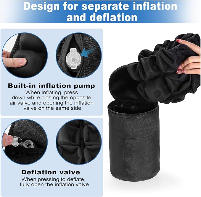Portable Inflatable Seat Cushion, Airplane Travel Cushion Kit with Storage Pouch, Eye Mask & Earplugs, Fits Airplane Seat/Car/Office/Chairs (36 Air Cells)