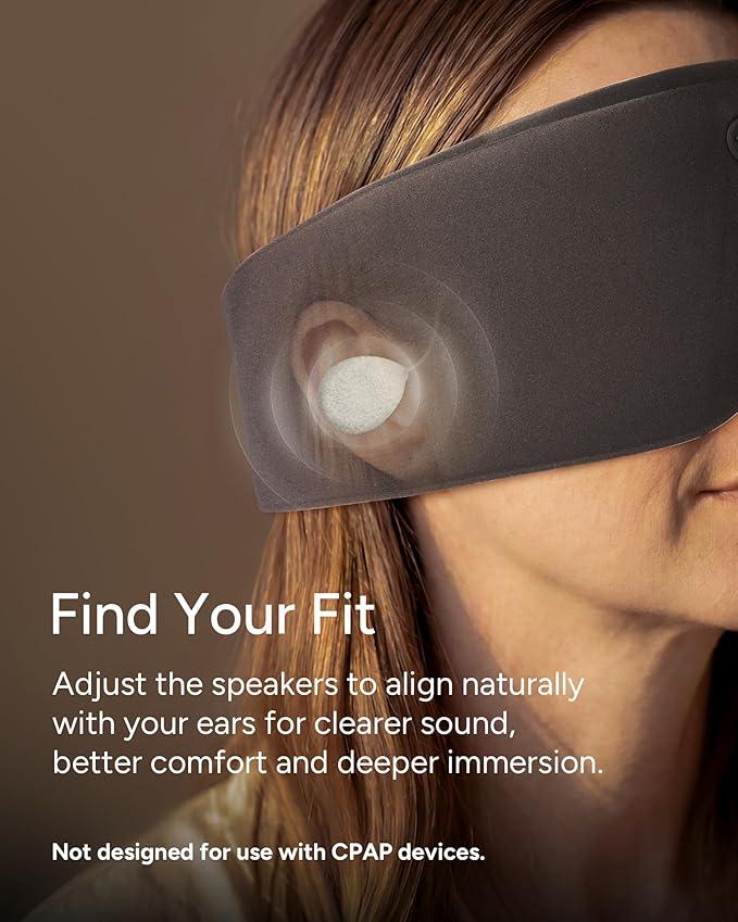 Sleenova Sleep Eye Mask with Bluetooth Headphones - Side Sleeper Optimized with Integrated Offline Audio for Phone-Free Use - 3 Modes for Rest, Nap and Travel