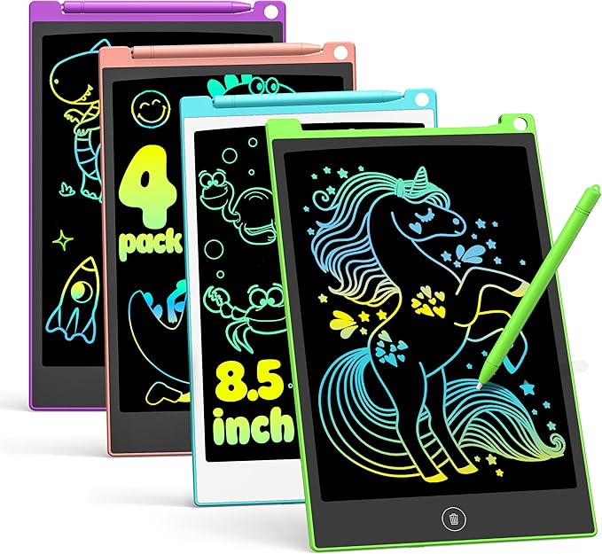 TECJOE 4 Pack LCD Writing Tablet, 8.5 Inch Colorful Drawing Board, Kids Travel Games Activity Learning Toys, Birthday Gifts for 3-8 Year Old Boys Girls Toddlers Preschooler