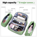 BOYATU Travel Makeup Bag Cosmetic Bags for Women: Large Capacity 3 Pcs Set Make up Bag with Compartments - Waterproof Vegan Leather Toiletry Organizer Bags with Handle (Z-65Light Green)