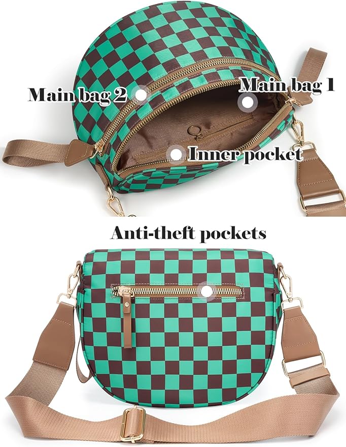 Black and White Checkered Crossbody Bag Bum Bag for Women,Spacious Checkered Purse Fanny Packs Belt Bag