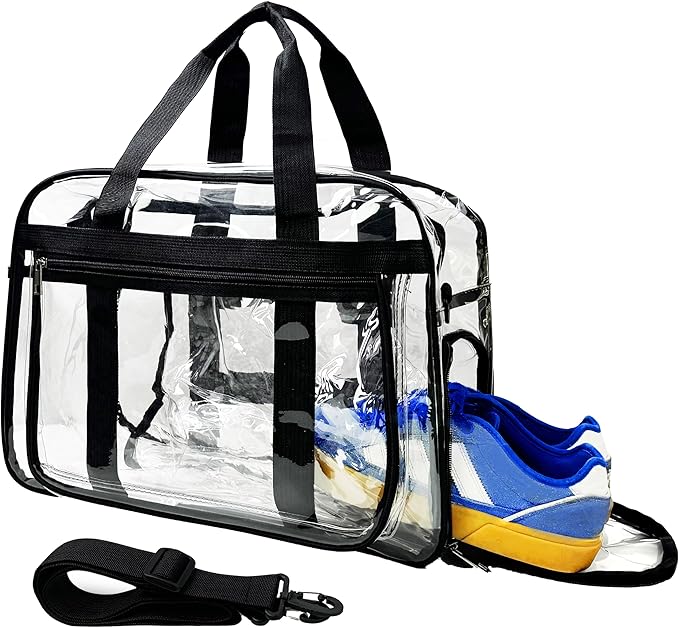 Large Clear Beach Bag with Shoe Compartment, Clear Duffle Heavy Duty Bag Gym Tote Travel Bag for Women Men