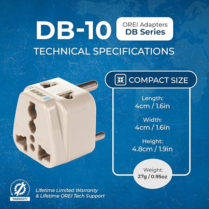 OREI World (USA, UK, China & More) to India (Type D) Travel Adapter Plug - 2 in 1 - CE Certified - RoHS Compliant - 2 Pack - White Color (DB-10-2PK)