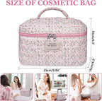 Gosect Large Makeup Bag, Cute Cosmetic Bag for Women Girls, Floral Coquette Aesthetic Toiletry Bag, Travel Make Up Organizer Bag(Small Pink Floral